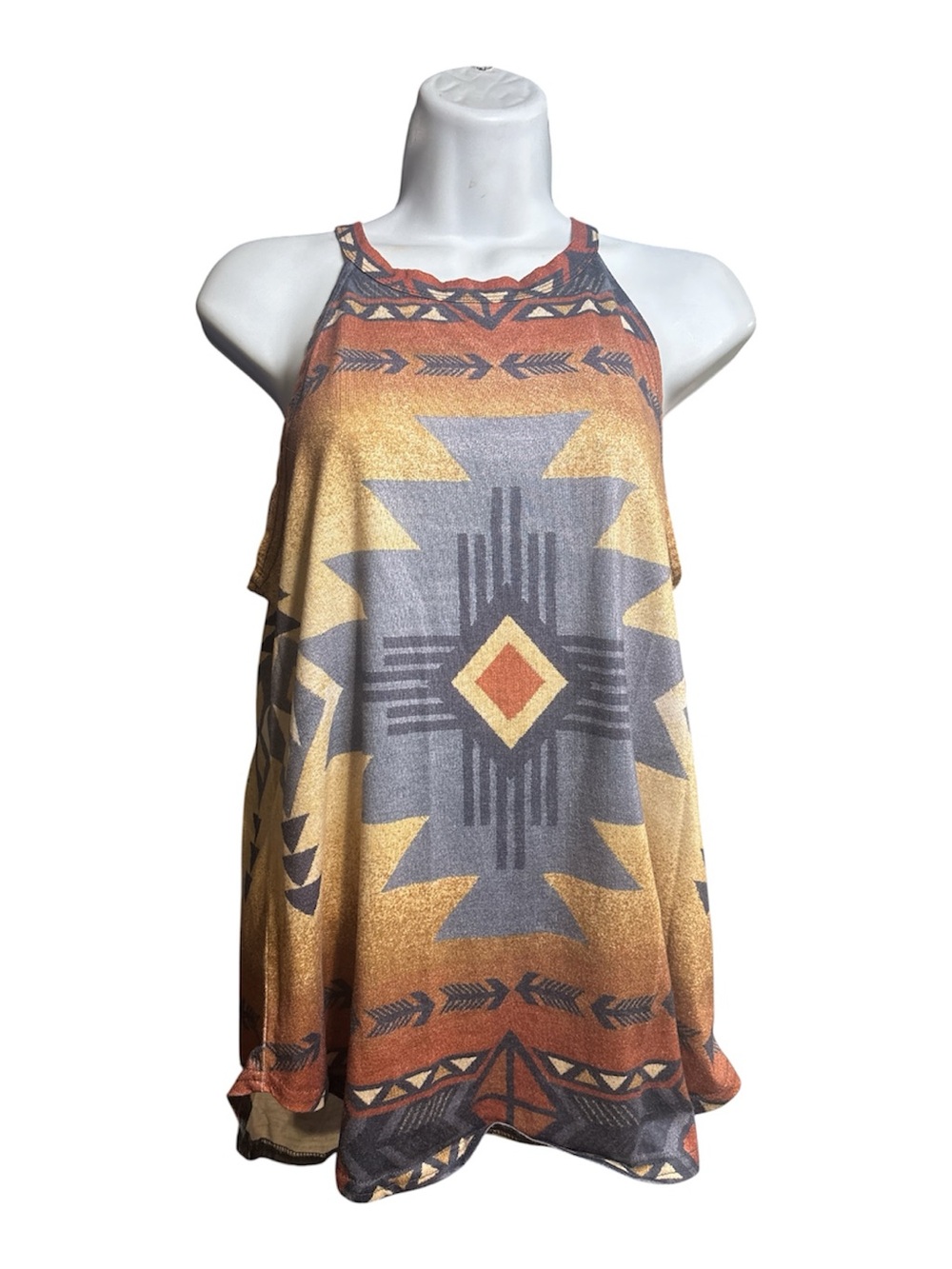 Southwestern Aztec Halter Tank Top Size M Geometric Tribal Country Boho